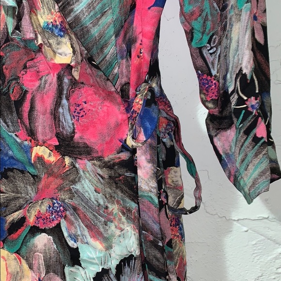 🌼Vintage Multicolor Marble Floral Ruffle Side Tie Pencil Dress - Picture 7 of 12